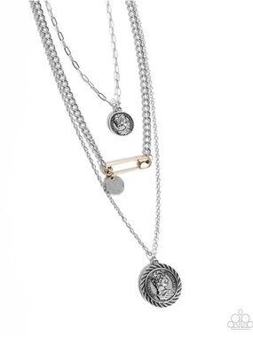 paparazzi Silver and Gold Mixed-Metal Layered Coin Necklace